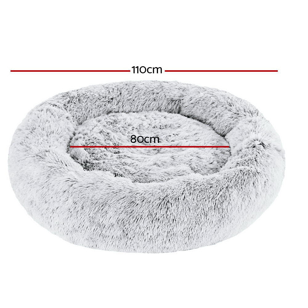 i.Pet Pet Bed Dog Cat 110cm Calming Extra Large Soft Plush Light Charcoal-Pet Beds-PEROZ Accessories