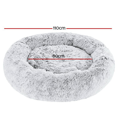 i.Pet Pet Bed Dog Cat 110cm Calming Extra Large Soft Plush Light Charcoal-Pet Beds-PEROZ Accessories