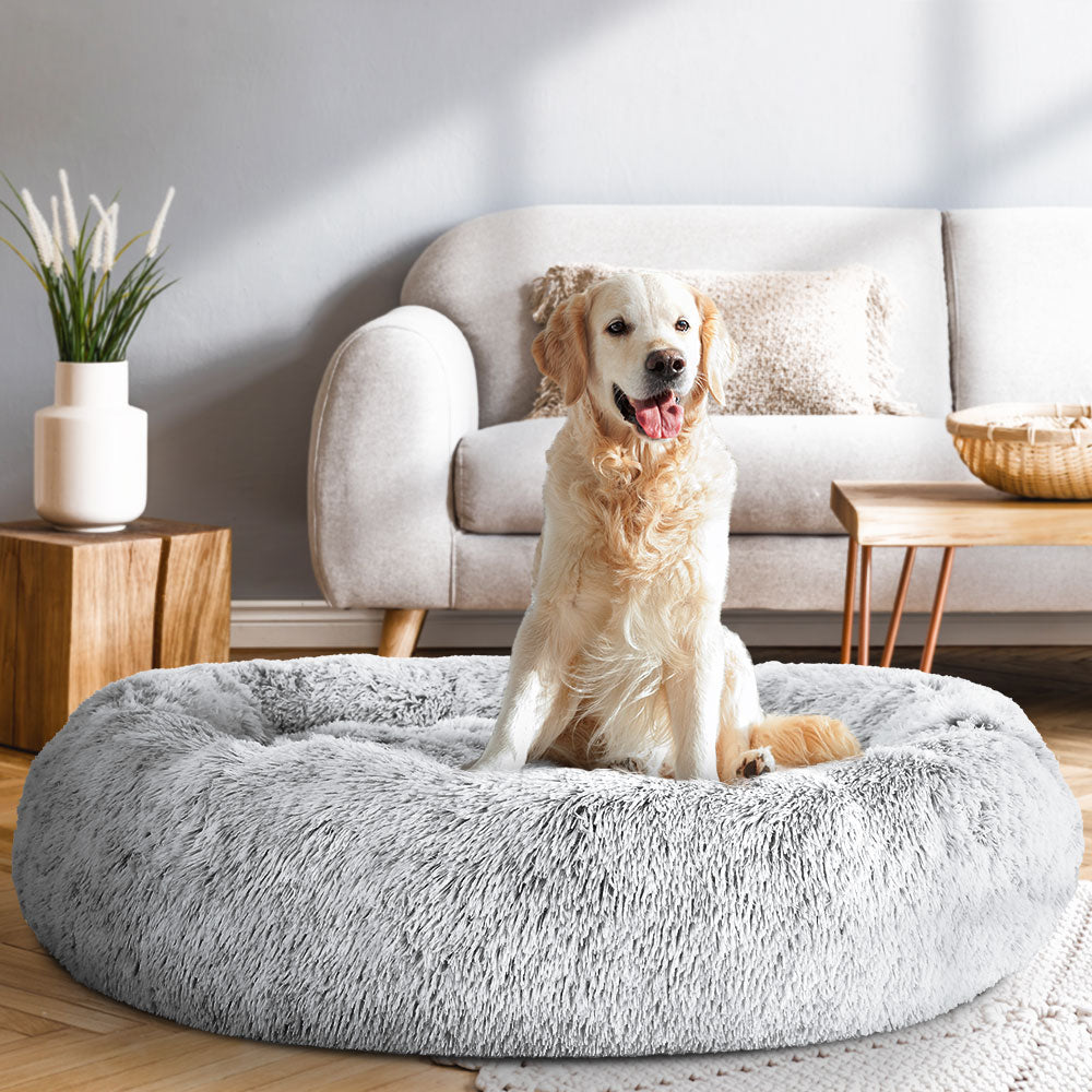 i.Pet Pet Bed Dog Cat 110cm Calming Extra Large Soft Plush Light Charcoal-Pet Beds-PEROZ Accessories