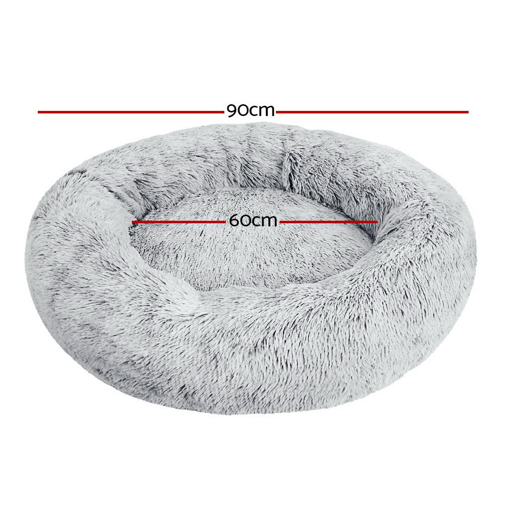 i.Pet Pet Bed Dog Cat 90cm Large Calming Soft Plush Light Charcoal-Pet Beds-PEROZ Accessories