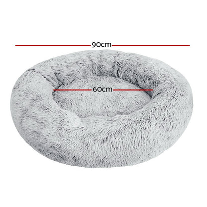 i.Pet Pet Bed Dog Cat 90cm Large Calming Soft Plush Light Charcoal-Pet Beds-PEROZ Accessories