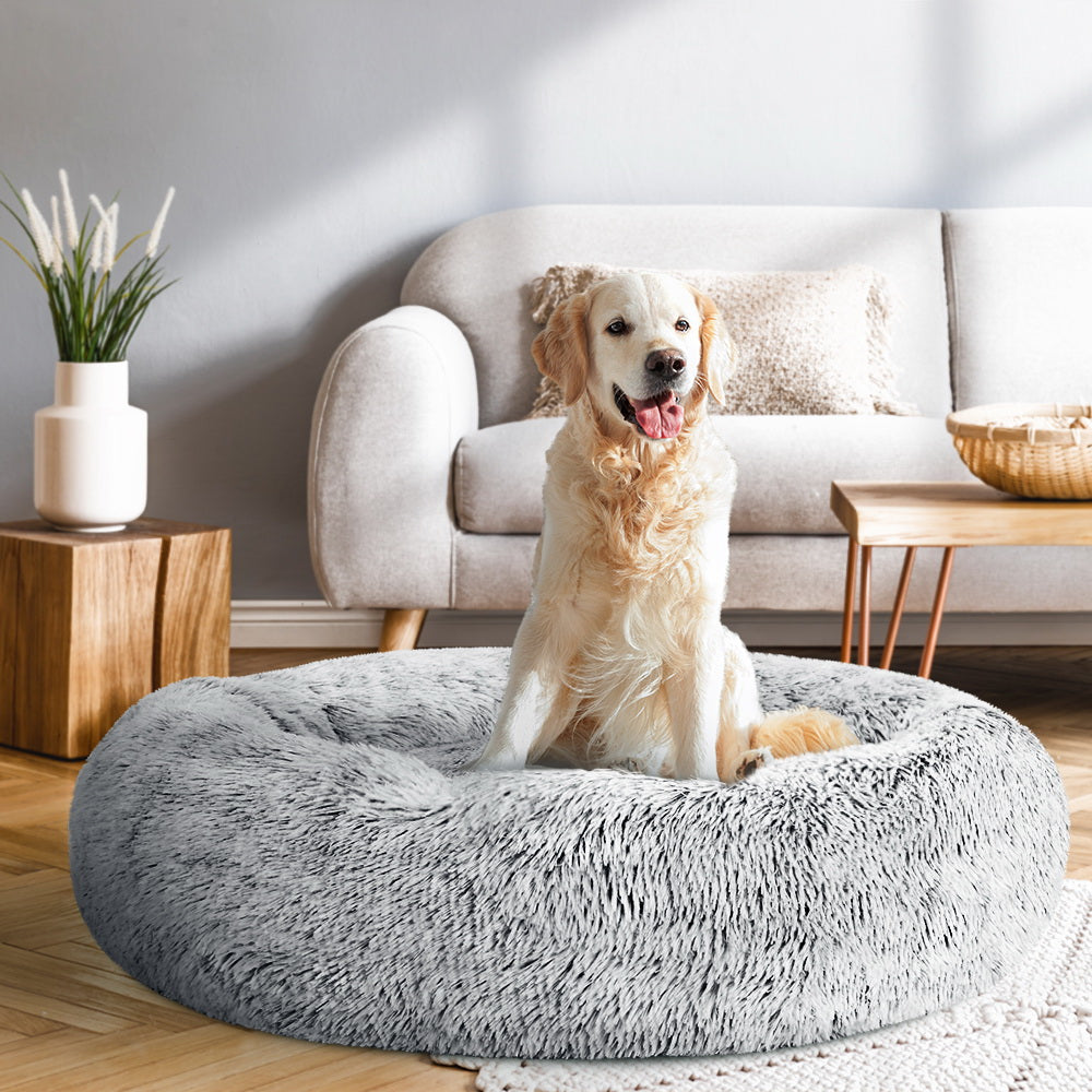 i.Pet Pet Bed Dog Cat 90cm Large Calming Soft Plush Light Charcoal-Pet Beds-PEROZ Accessories