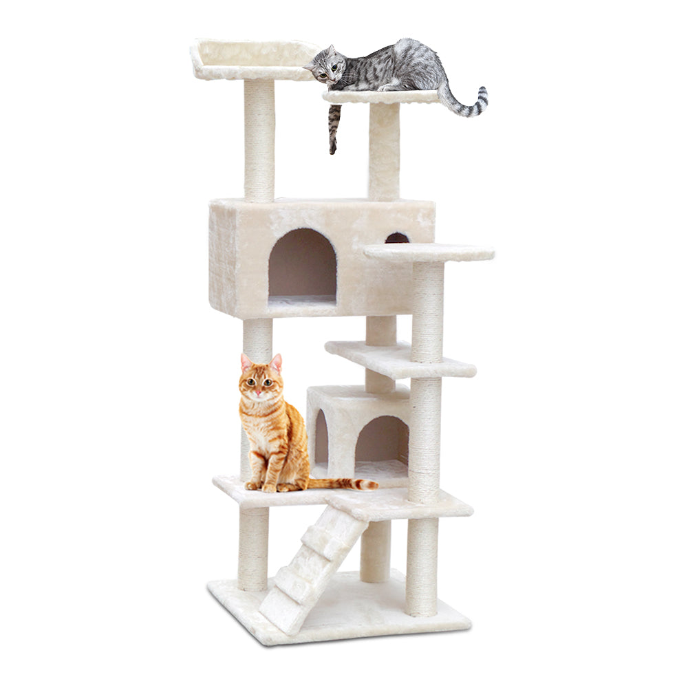 i.Pet Cat Tree 134cm Tower Scratching Post Scratcher Wood Condo House Bed Beige-Cat Trees-PEROZ Accessories