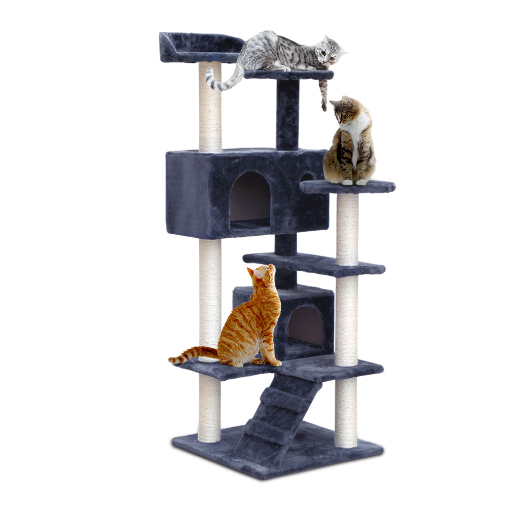 i.Pet Cat Tree 134cm Tower Scratching Post Scratcher Wood Condo House Bed Grey-Cat Trees-PEROZ Accessories