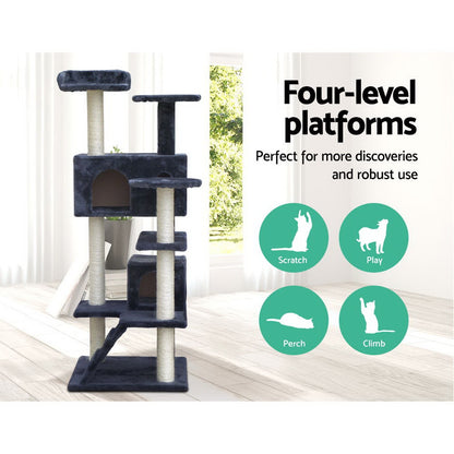 i.Pet Cat Tree 134cm Tower Scratching Post Scratcher Wood Condo House Bed Grey-Cat Trees-PEROZ Accessories