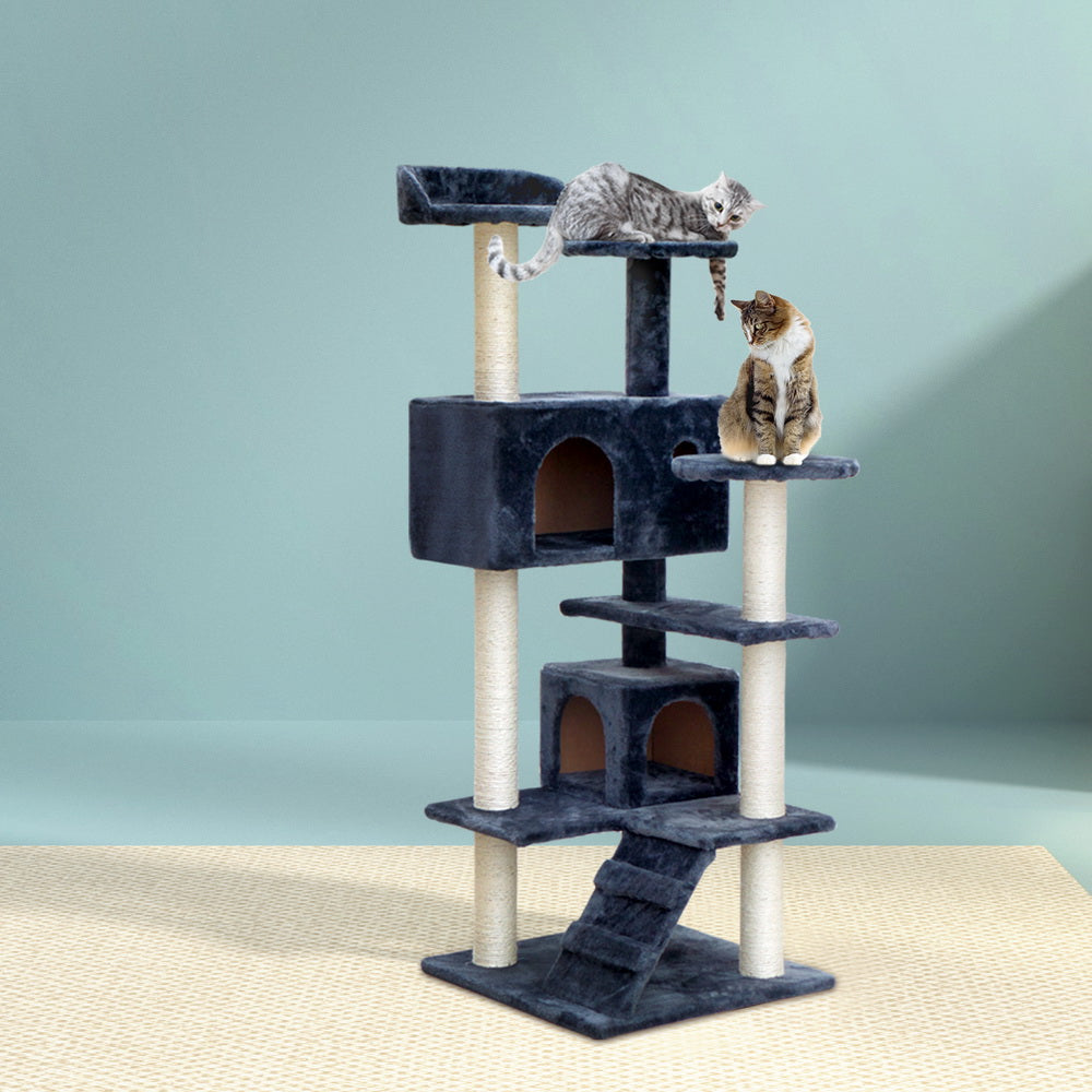 i.Pet Cat Tree 134cm Tower Scratching Post Scratcher Wood Condo House Bed Grey-Cat Trees-PEROZ Accessories