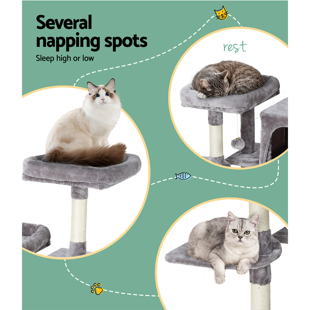 i.Pet Cat Tree 103cm Tower Scratching Post Scratcher Wood Condo House Trees Grey-Cat Trees-PEROZ Accessories