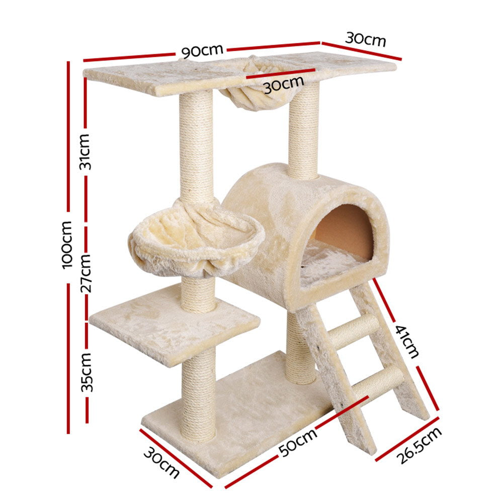 i.Pet Cat Tree 100cm Tower Scratching Post Scratcher Condo House Trees Bed Beige-Cat Trees-PEROZ Accessories