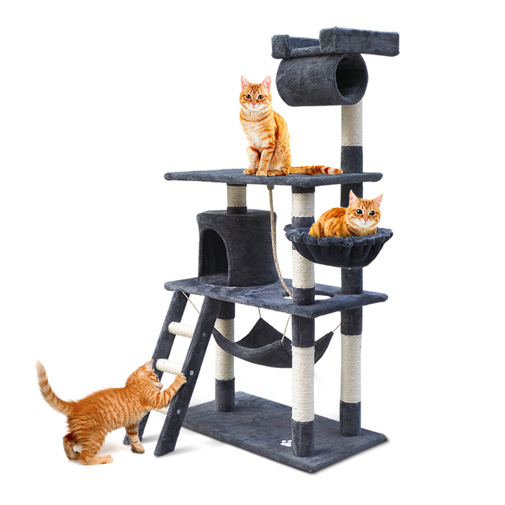 i.Pet Cat Tree 141cm Tower Scratching Post Scratcher Condo Wood House Bed Grey-Cat Trees-PEROZ Accessories