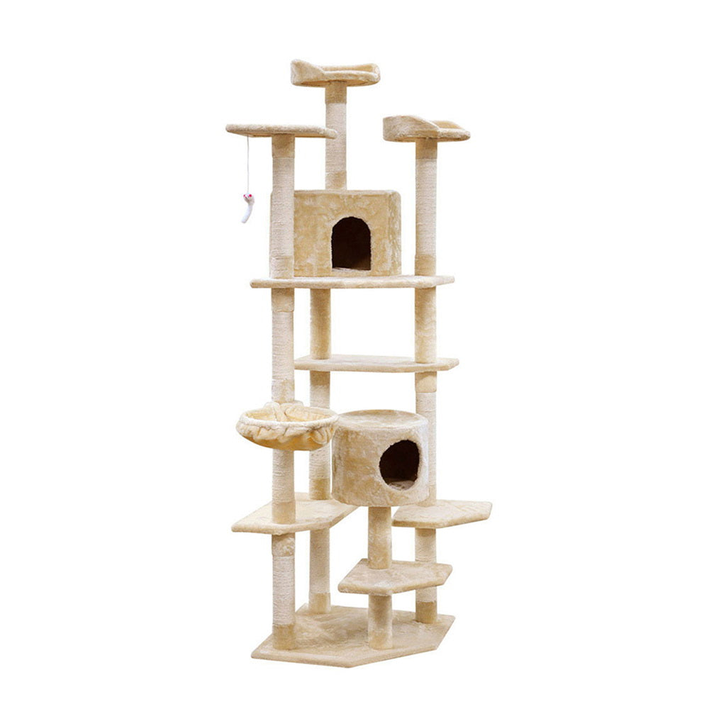 i.Pet Cat Tree 203cm Tower Scratching Post Scratcher Condo Trees House Bed Beige-Cat Trees-PEROZ Accessories