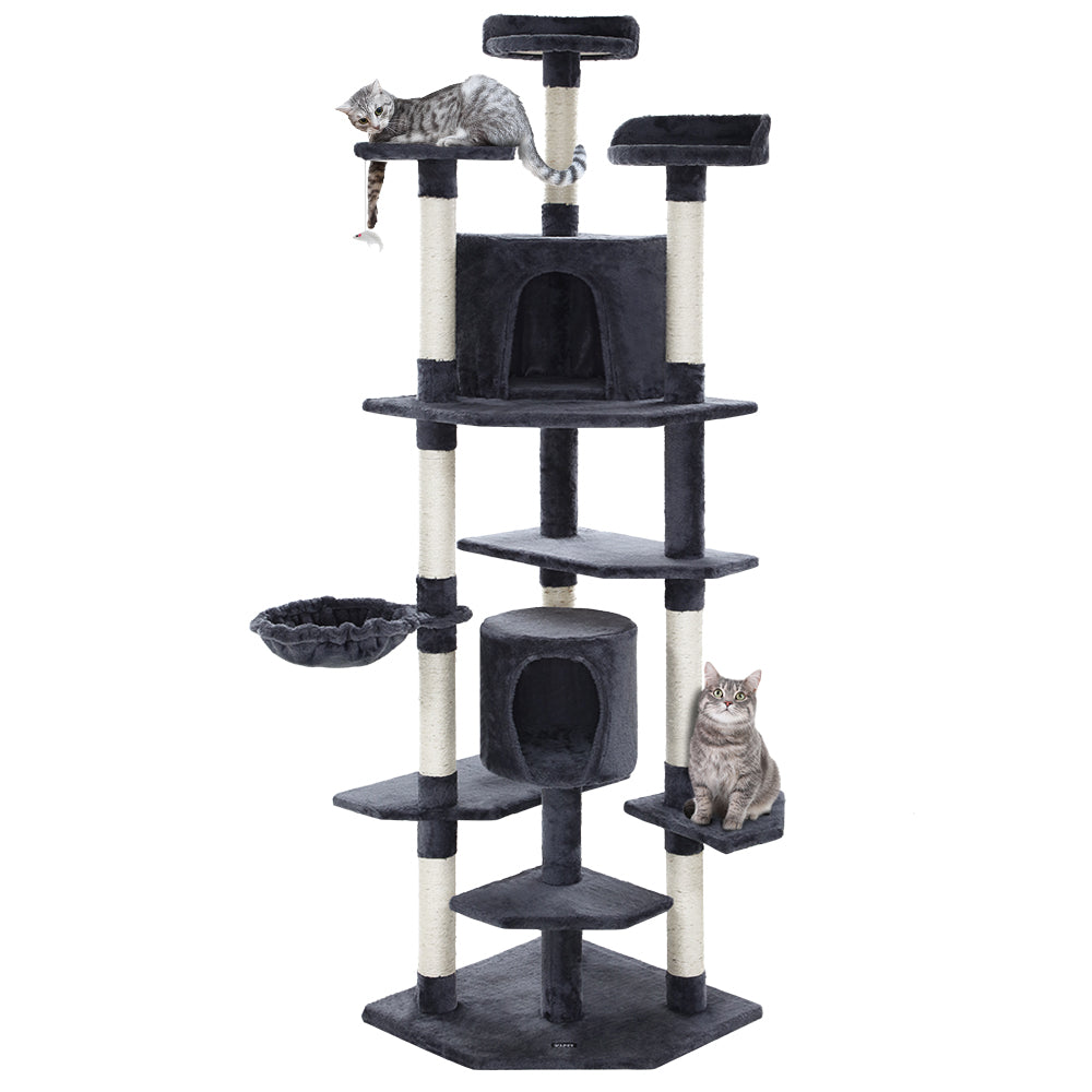 i.Pet Cat Tree 203cm Tower Scratching Post Scratcher Condo Trees House Bed Grey-Cat Trees-PEROZ Accessories