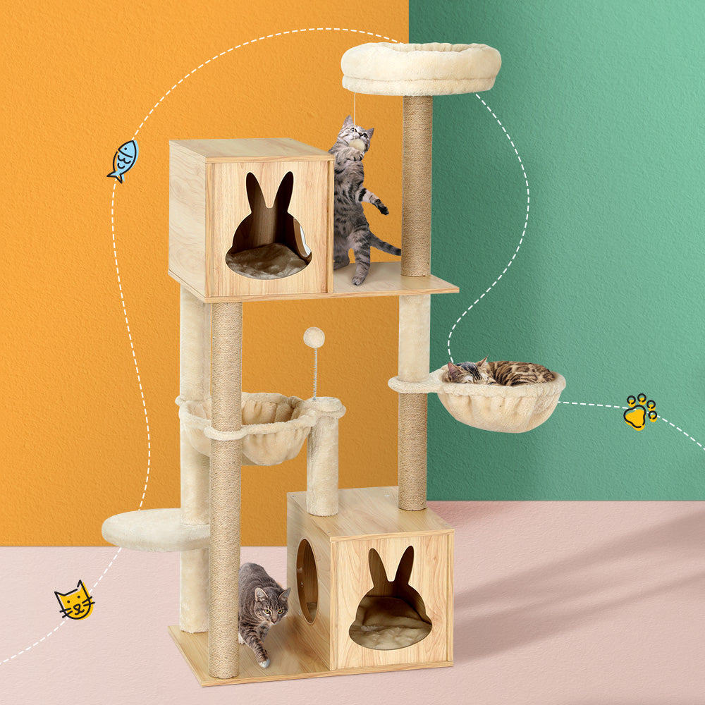 i.Pet Cat Tree 141cm Tower Scratching Post Scratcher Wood Bed Condo Toys House Ladder-Cat Trees-PEROZ Accessories