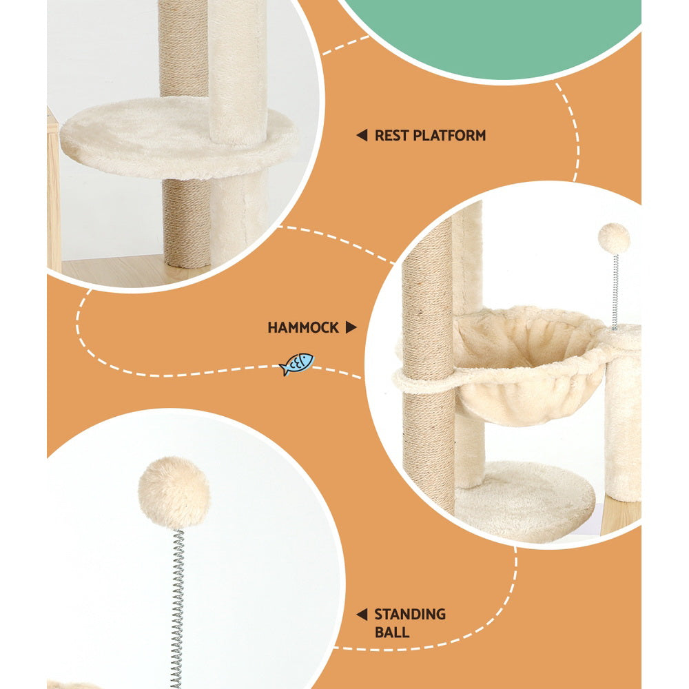 i.Pet Cat Tree 141cm Tower Scratching Post Scratcher Wood Bed Condo Toys House Ladder-Cat Trees-PEROZ Accessories