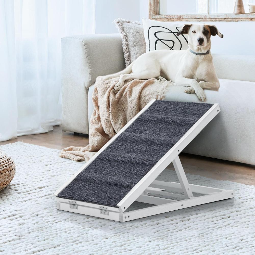 Alopet Dog Pet Ramp Adjustable Height Stairs Bed Sofa Car Foldable 70cm White-Pet Product-PEROZ Accessories