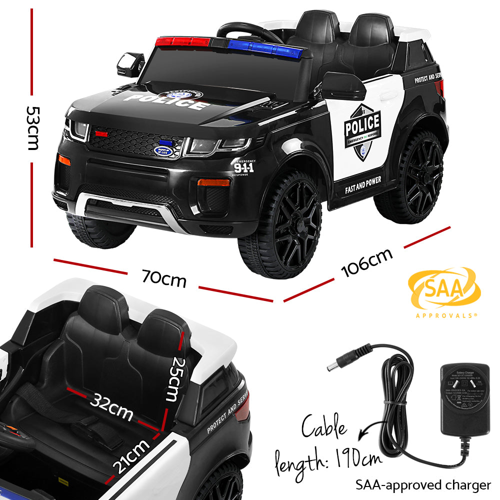 Rigo Kids Electric Ride On Patrol Police Car Horn Music Remote Black-Ride on Toys - Cars-PEROZ Accessories