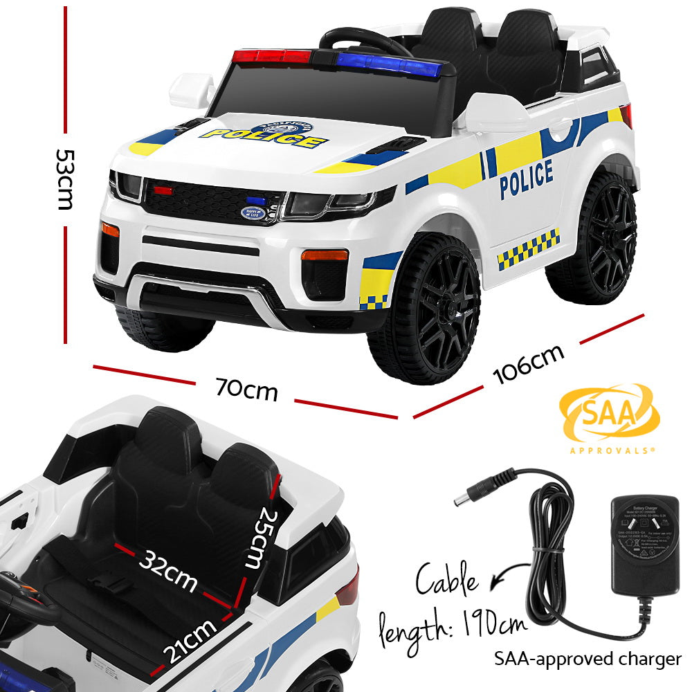 Rigo Kids Electric Ride On Patrol Police Car Horn Music Remote White-Ride on Toys - Cars-PEROZ Accessories