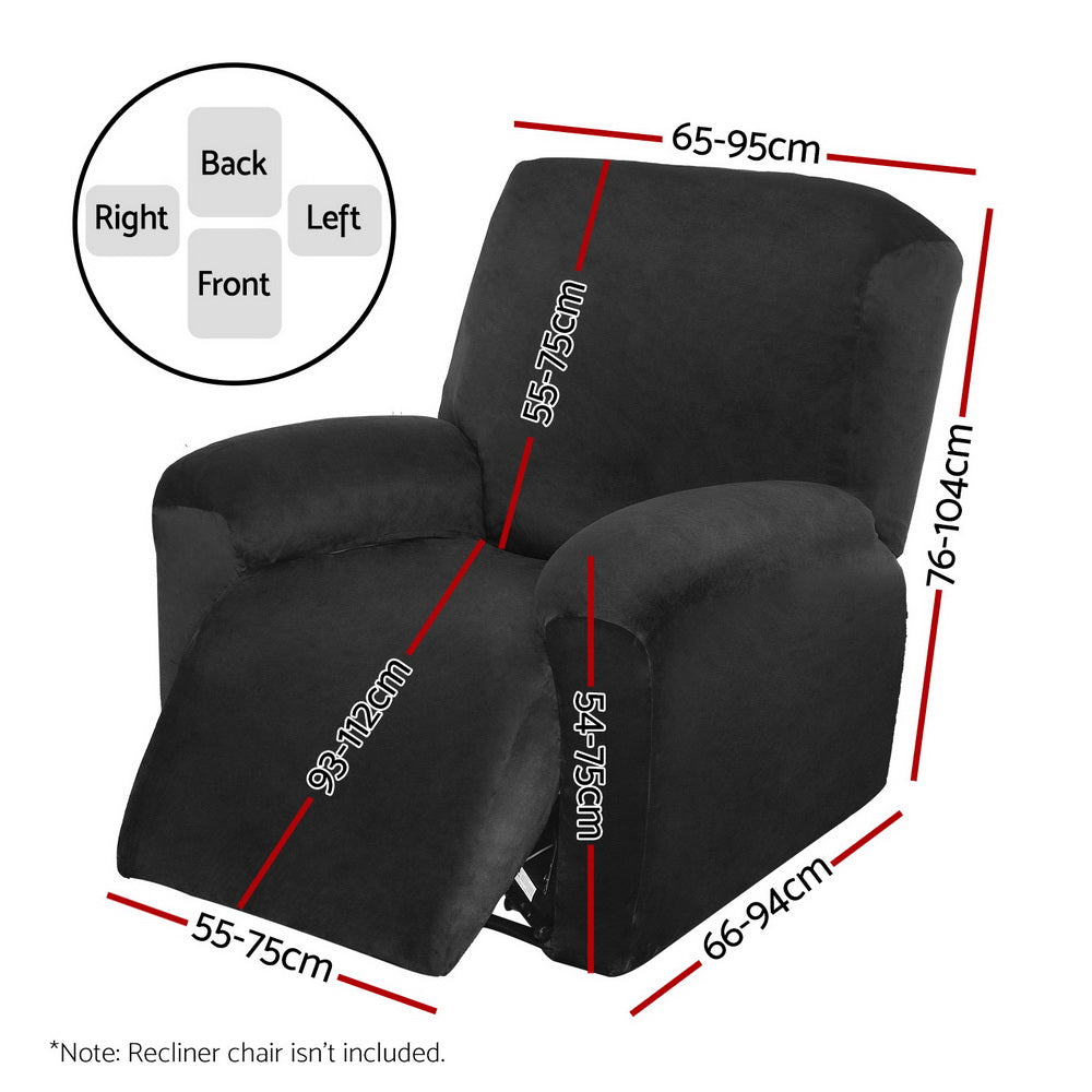 Artiss Recliner Chair Covers 1 Seater Velvet Black-Furniture &gt; Bar Stools &amp; Chairs-PEROZ Accessories