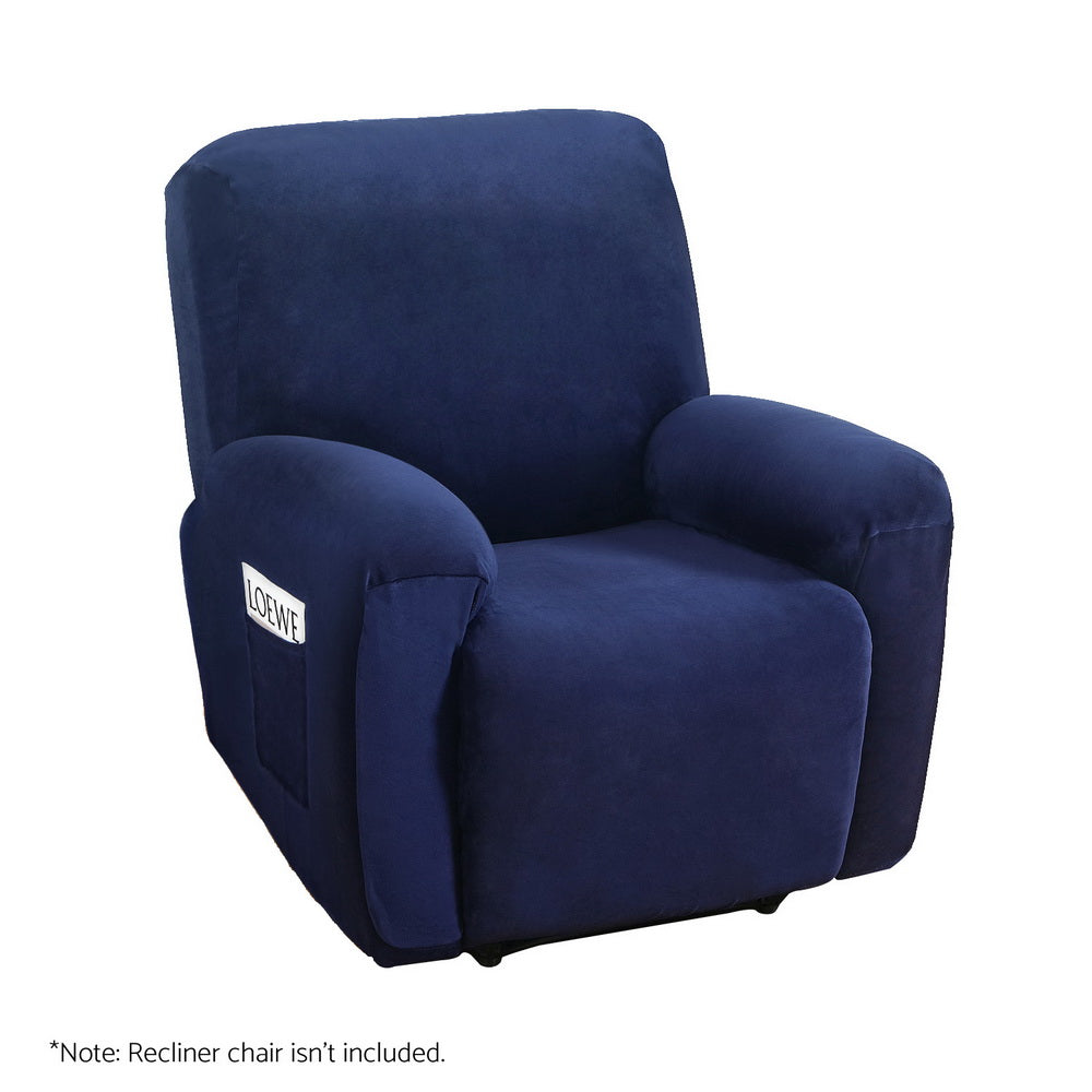 Artiss Recliner Chair Covers 1 Seater Velvet Navy-Furniture &gt; Bar Stools &amp; Chairs-PEROZ Accessories