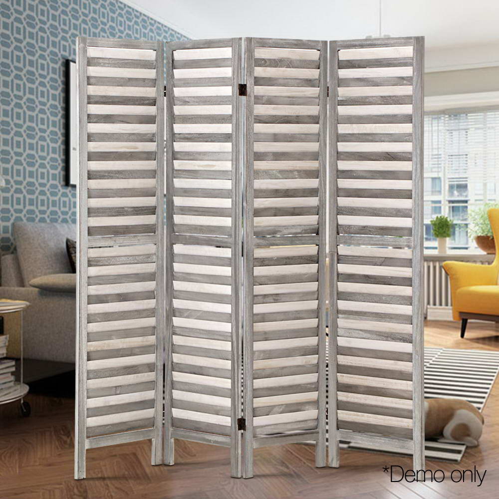 Artiss 4 Panel Room Divider Screen 163x170cm Louver Grey-Furniture &gt; Bedroom &gt; Room Dividers-PEROZ Accessories