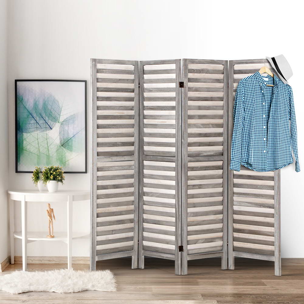 Artiss 4 Panel Room Divider Screen 163x170cm Louver Grey-Furniture &gt; Bedroom &gt; Room Dividers-PEROZ Accessories