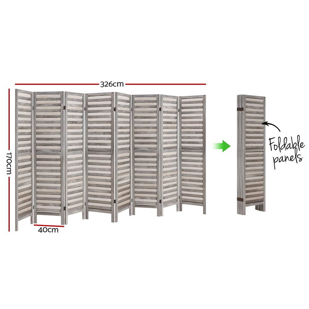 Artiss 8 Panel Room Divider Screen 326x170cm Louver Grey-Furniture &gt; Bedroom &gt; Room Dividers-PEROZ Accessories