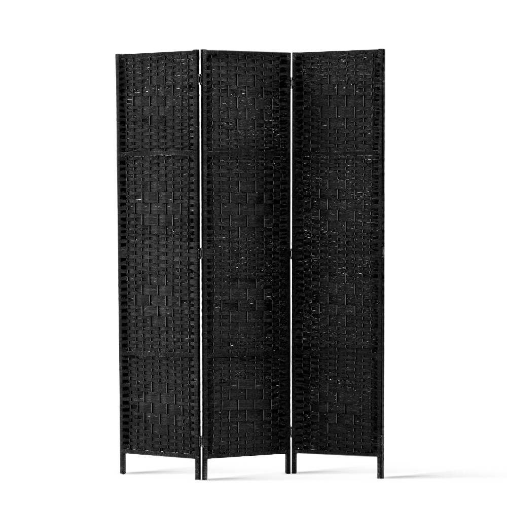 Artiss 3 Panel Room Divider Screen 123x170cm Woven Black-Furniture &gt; Bedroom &gt; Room Dividers-PEROZ Accessories