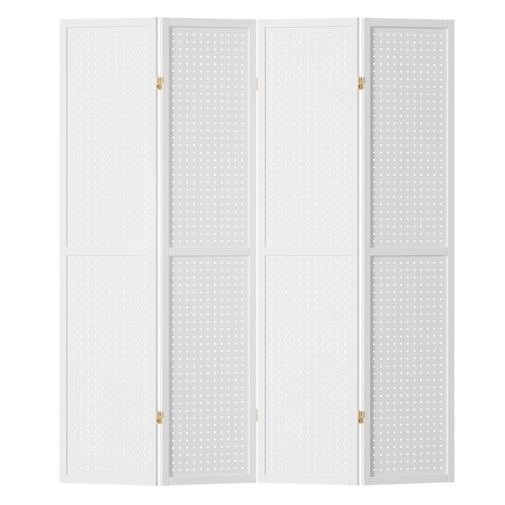 Artiss 4 Panel Room Divider Screen 164x170cm Pegboard White-Furniture &gt; Bedroom-PEROZ Accessories