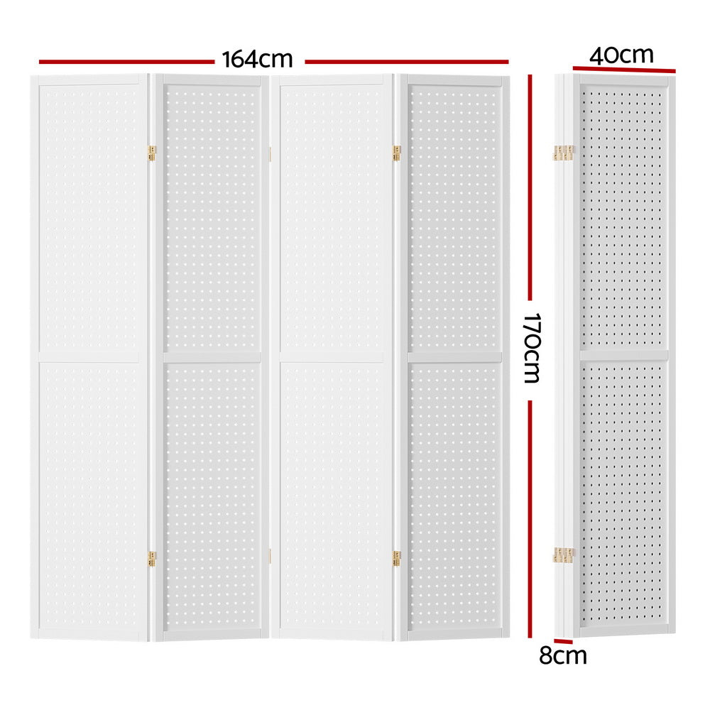 Artiss 4 Panel Room Divider Screen 164x170cm Pegboard White-Furniture &gt; Bedroom-PEROZ Accessories