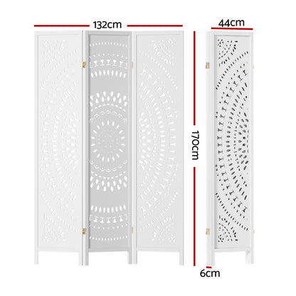 Artiss 3 Panel Room Divider Screen 132x170cm Circle White-Furniture &gt; Bedroom-PEROZ Accessories