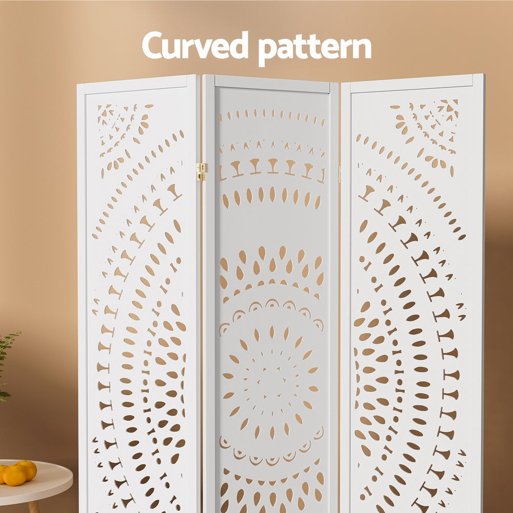 Artiss 3 Panel Room Divider Screen 132x170cm Circle White-Furniture &gt; Bedroom-PEROZ Accessories