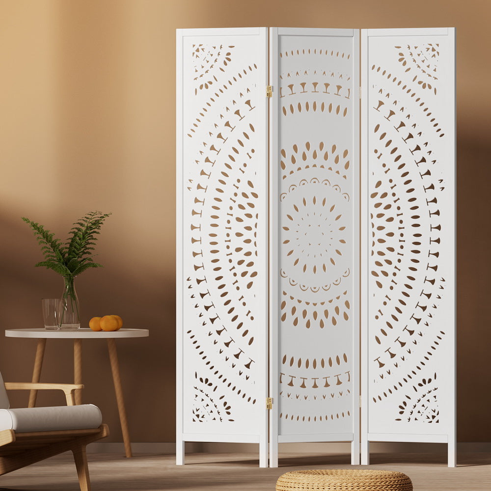 Artiss 3 Panel Room Divider Screen 132x170cm Circle White-Furniture &gt; Bedroom-PEROZ Accessories