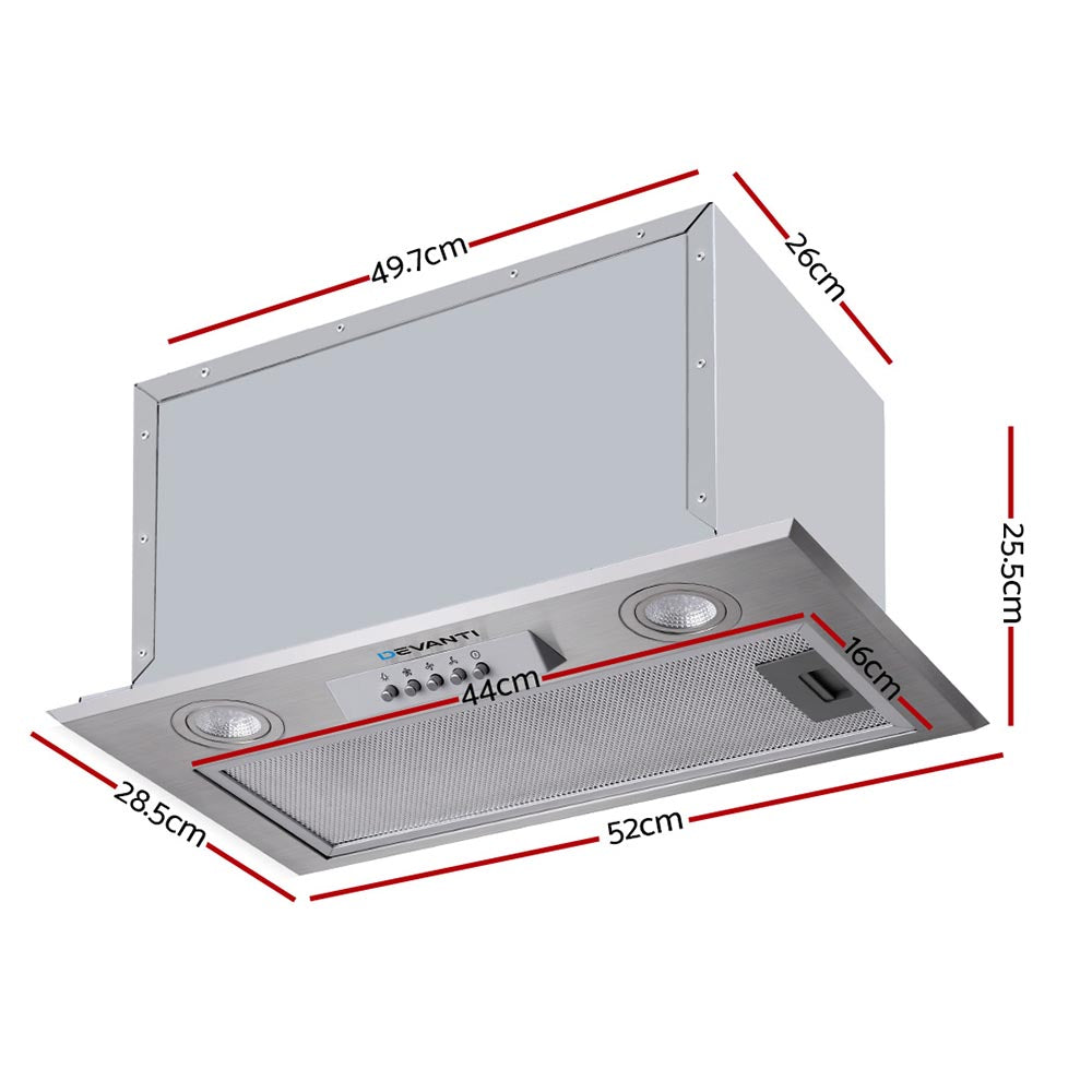 Devanti 520mm Range Hood 52cm Rangehood Stainless Steel-Rangehoods-PEROZ Accessories