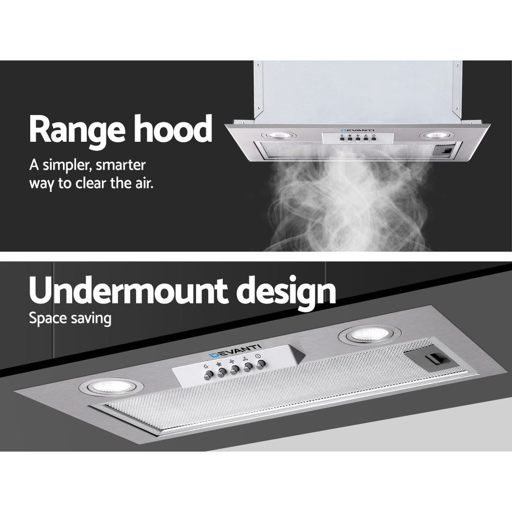 Devanti 520mm Range Hood 52cm Rangehood Stainless Steel-Rangehoods-PEROZ Accessories