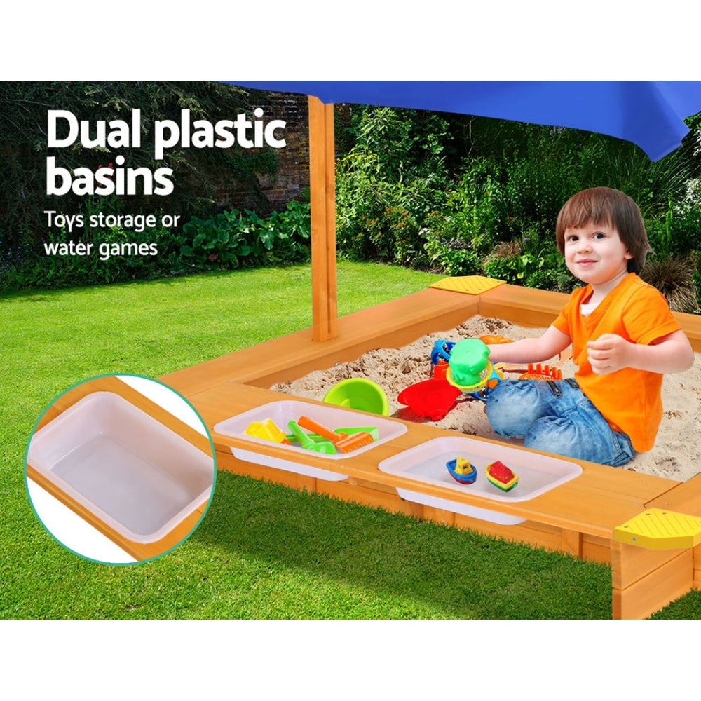 Keezi Kids Sandpit Wooden Sandbox Sand Pit with Canopy Water Basin Toys 103cm-Sandpits-PEROZ Accessories