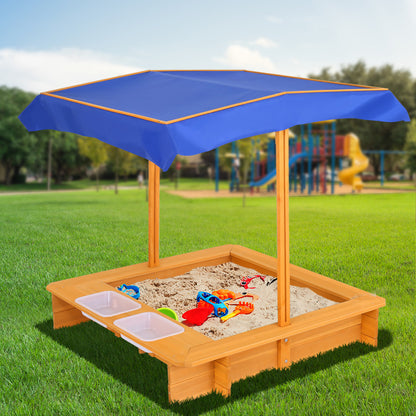 Keezi Kids Sandpit Wooden Sandbox Sand Pit with Canopy Water Basin Toys 103cm-Sandpits-PEROZ Accessories