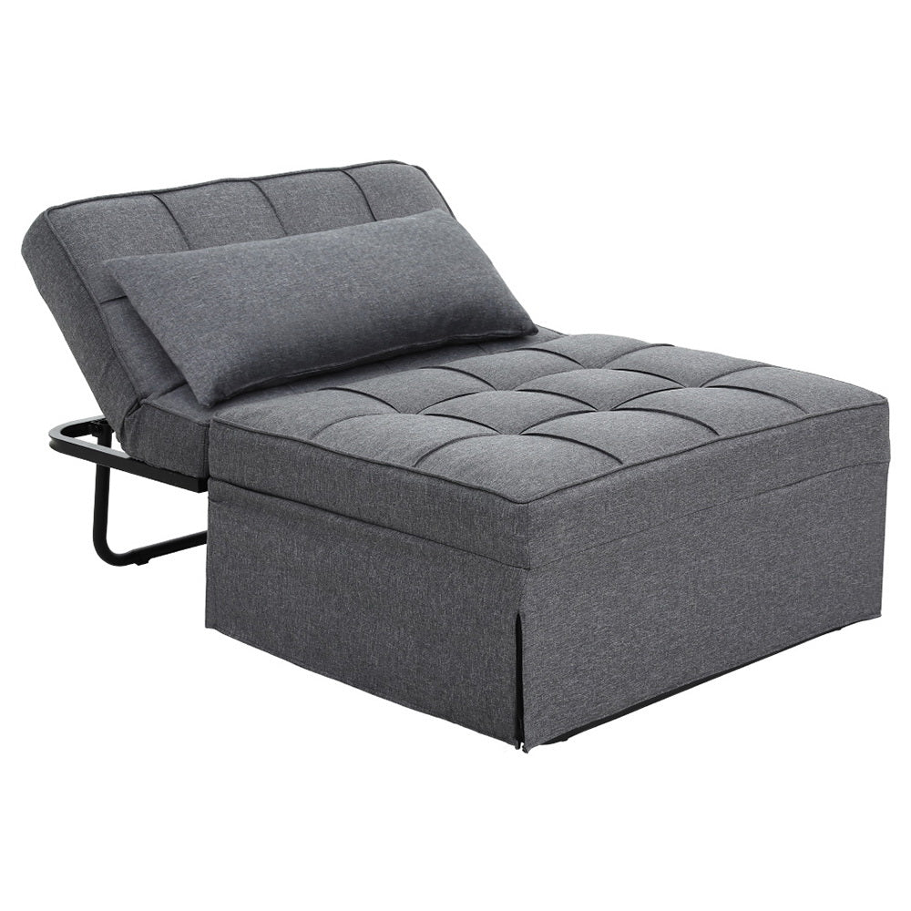 Artiss Sofa Bed Ottoman Pillow Folding Linen Grey Siyi-Furniture &gt; Living Room-PEROZ Accessories