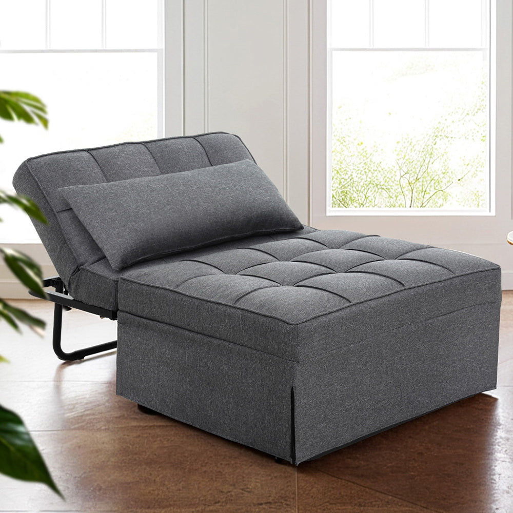 Artiss Sofa Bed Ottoman Pillow Folding Linen Grey Siyi-Furniture &gt; Living Room-PEROZ Accessories