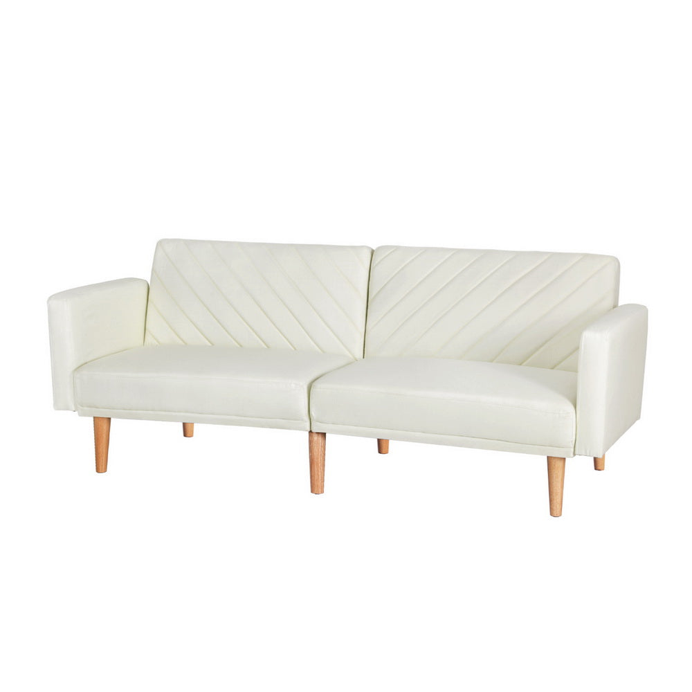 Artiss Sofa Bed 3 Seater Tilted Faux Linen Beige-Furniture &gt; Living Room-PEROZ Accessories