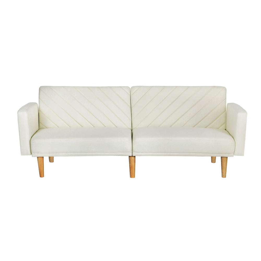 Artiss Sofa Bed 3 Seater Tilted Faux Linen Beige-Furniture &gt; Living Room-PEROZ Accessories