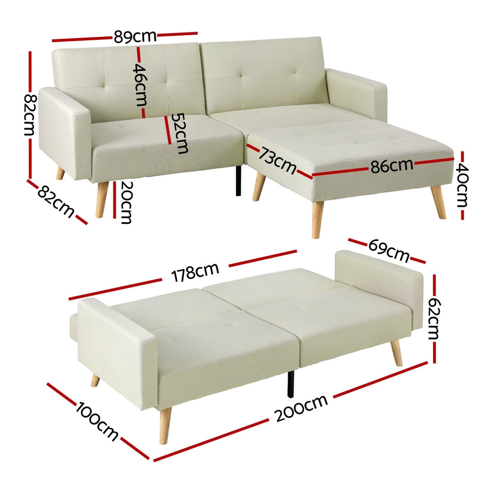 Artiss Sofa Bed Ottoman 200CM Beige Faux Linen-Furniture &gt; Living Room-PEROZ Accessories