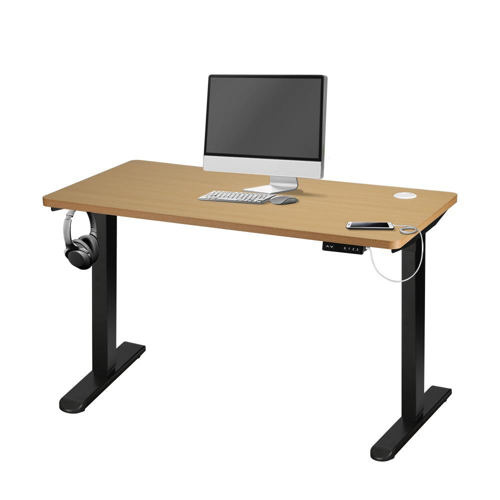 Oikiture Standing Desk Electric Height Adjustable Motorised Sit Stand Desk Rise - Black/Oak - 1200mm x 600mm-Standing Desks-PEROZ Accessories