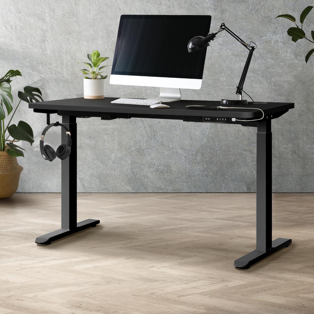 Oikiture Standing Desk Dual Motor Electric Height Adjustable Sit Stand Table - Black/Black - 1200mm x 600mm-Standing Desks-PEROZ Accessories