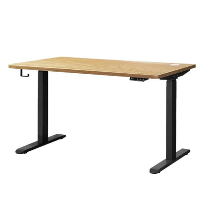 Oikiture Standing Desk Dual Motor Electric Height Adjustable Sit Stand Table - Black/Oak - 1400mm x 700mm-Standing Desks-PEROZ Accessories