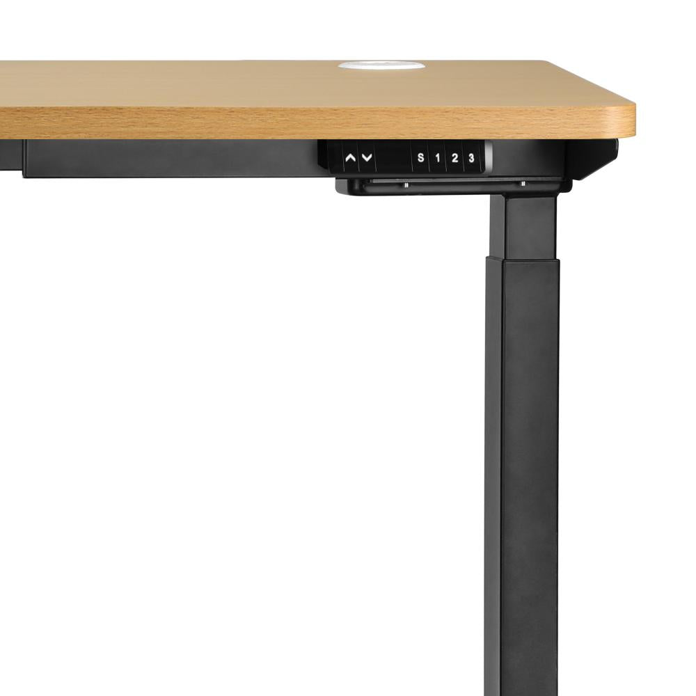 Oikiture Standing Desk Dual Motor Electric Height Adjustable Sit Stand Table - Black/Oak - 1400mm x 700mm-Standing Desks-PEROZ Accessories