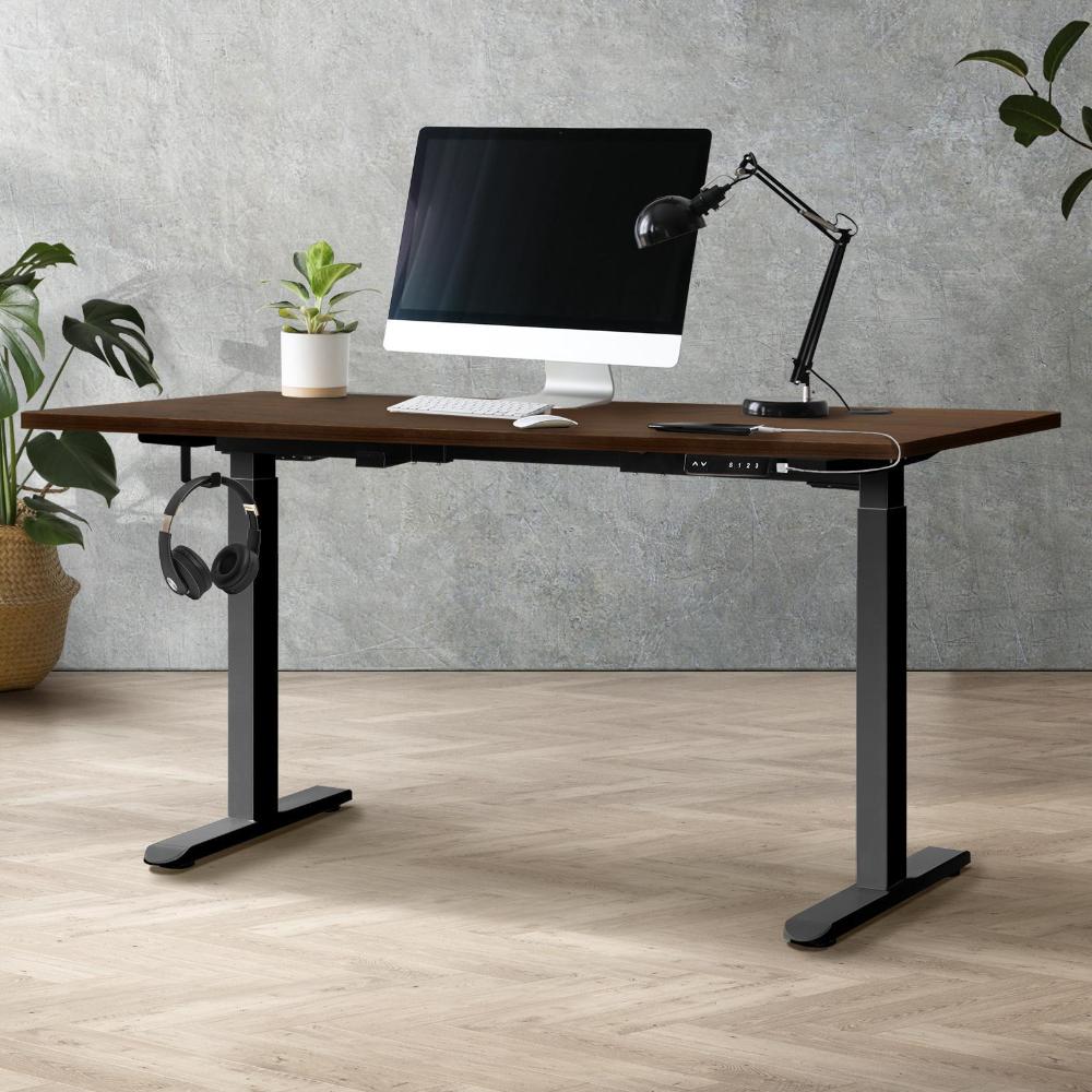 OIKITURE Ergonomic Sit Stand Desk 28&quot;-45&quot; Electric Standing Desk Home Office Computer Workstation Height Adjustable Desk 160cm Length Black and Walnut-Standing Desk-PEROZ Accessories