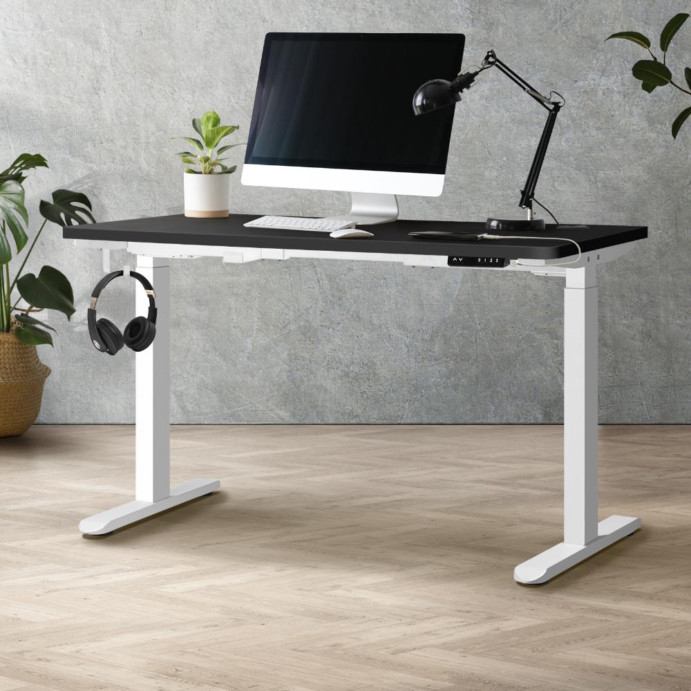Oikiture Standing Desk Dual Motor Electric Height Adjustable Sit Stand Table - White/Black - 1200mm x 600mm-Standing Desks-PEROZ Accessories