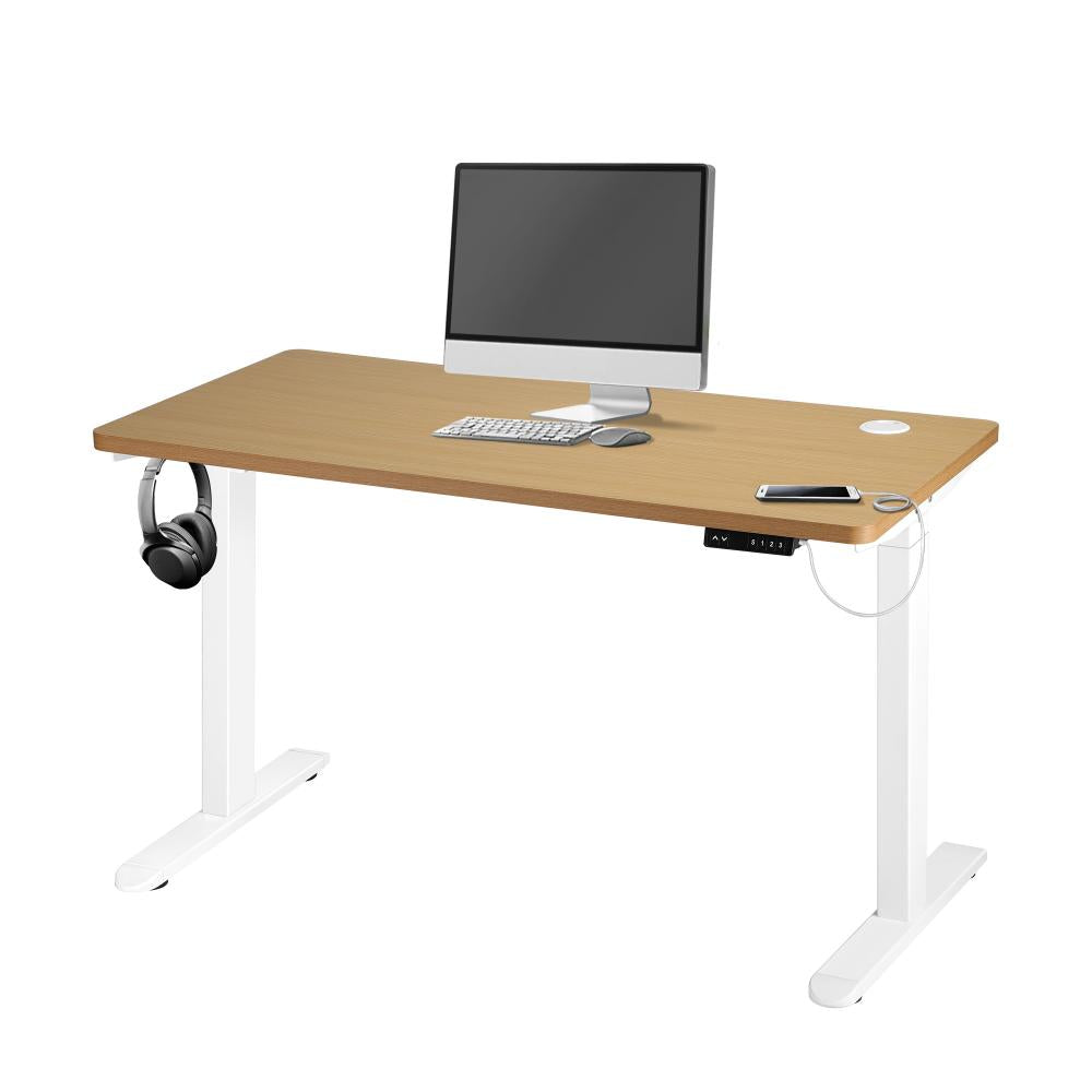Oikiture Standing Desk Dual Motor Electric Height Adjustable Sit Stand Table - White/Oak - 1200mm x 600mm-Standing Desks-PEROZ Accessories