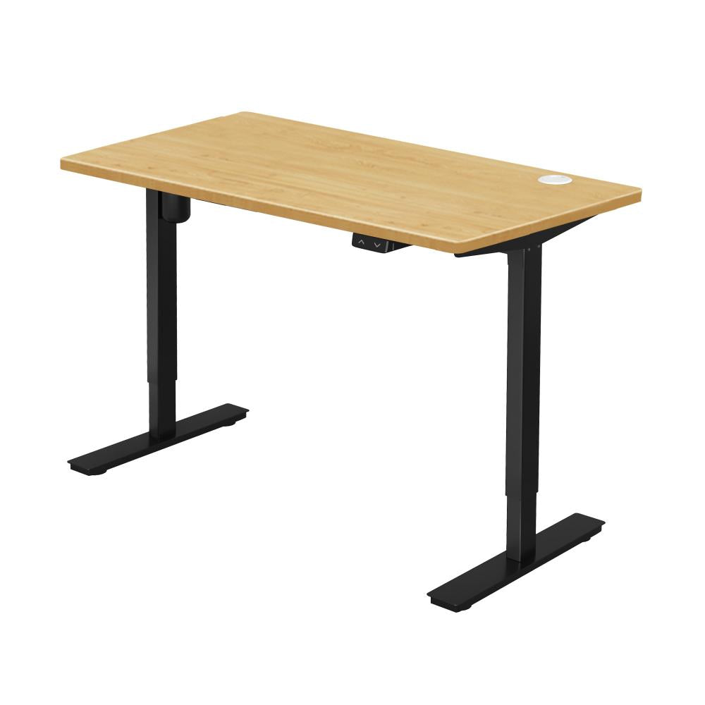 Oikiture Electric Standing Desk Single Motor Height Adjustable Sit Stand Table - Black/Oak - 1200mm x 600mm-Standing Desks-PEROZ Accessories