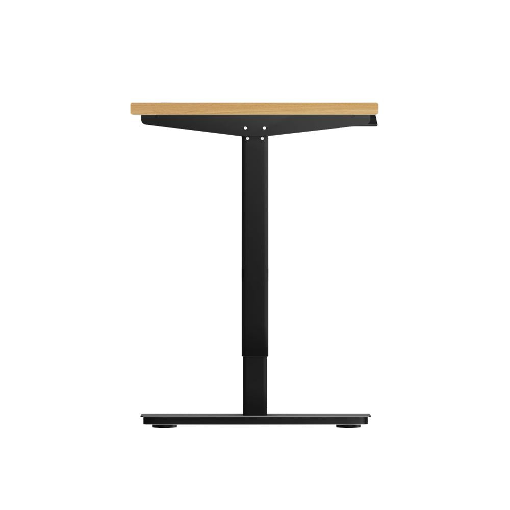 Oikiture Electric Standing Desk Single Motor Height Adjustable Sit Stand Table - Black/Oak - 1200mm x 600mm-Standing Desks-PEROZ Accessories