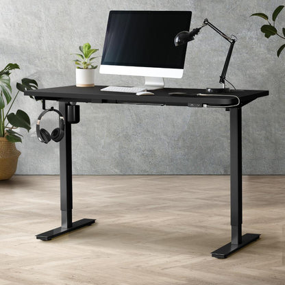 Oikiture Electric Standing Desk Single Motor Height Adjustable Sit Stand Table - Black/Black - 1400mm x 700mm-Standing Desks-PEROZ Accessories